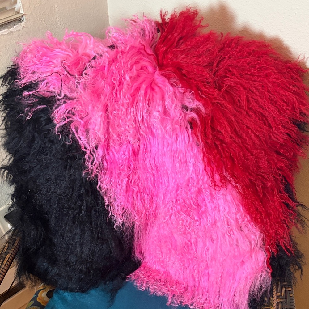 AKIRA Vibrant Pink, Red, and Black Faux Fur Purse